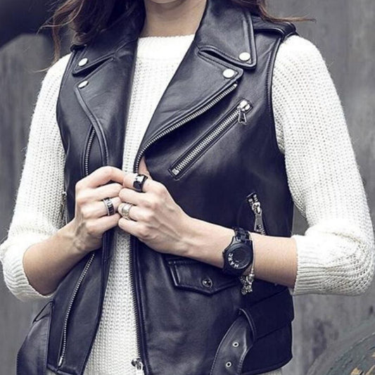 black biker vest women - Fashion Leather Jackets USA - 3AMOTO