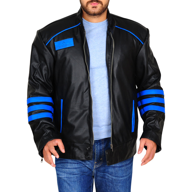 black blue biker jacket