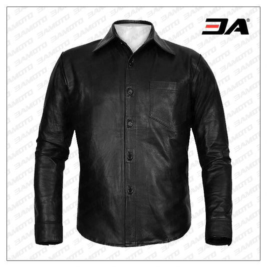 Black Classic Leather Shirt - 3amoto shop