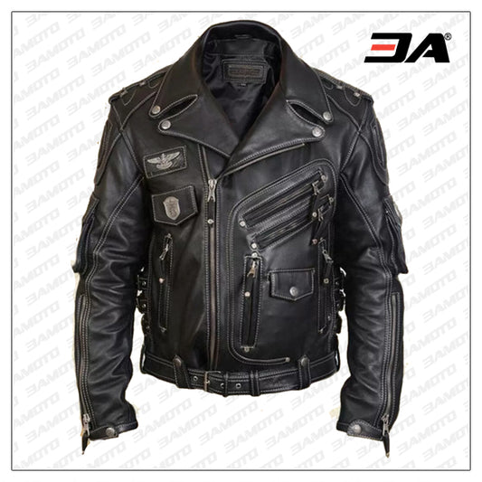 Black Harley Davidson Racing Biker Leather Jacket - Fashion Leather Jackets USA - 3AMOTO
