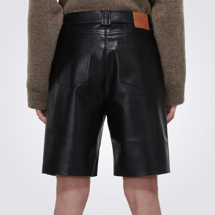 Black Leather Bermuda Shorts Men