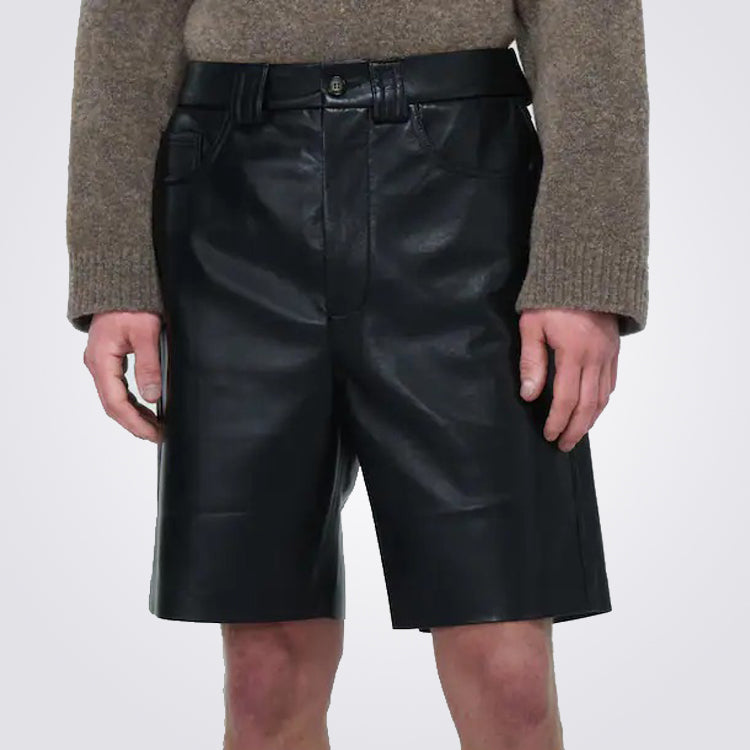 Black Leather Bermuda Shorts Men