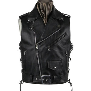 black leather biker vest for men