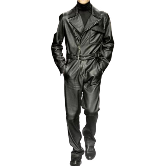 Black Leather Jumpsuit For Men - Fashion Leather Jackets USA - 3AMOTO