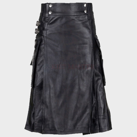 Black Leather Kilt - 3amoto shop