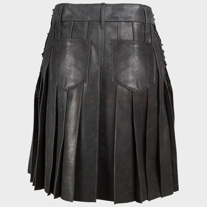 cheap black leather kilt