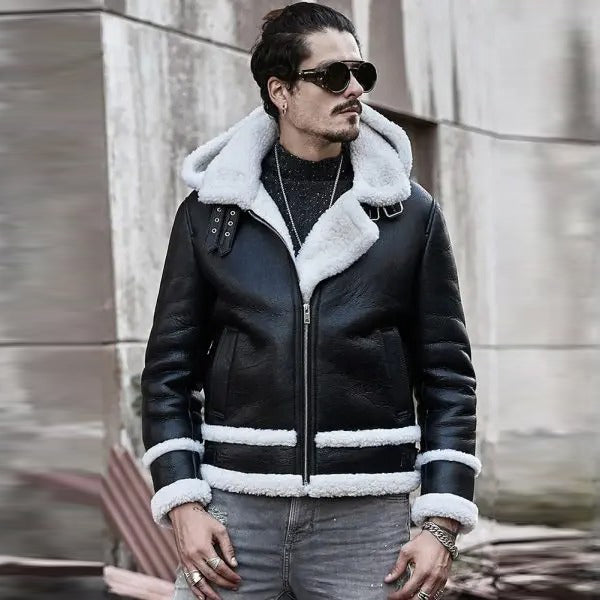 black leather shearling jacket mens