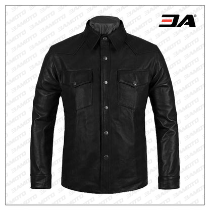 Black Leather Shirt Jacket