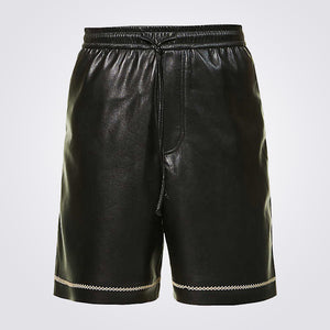 Black Leather Shorts With Contrast Stitching