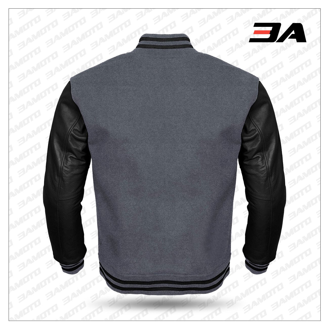 Black Leather Sleeves Gray Wool Letterman Jacket