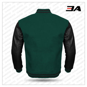 Black Leather Sleeves Green Wool Letterman Jacket