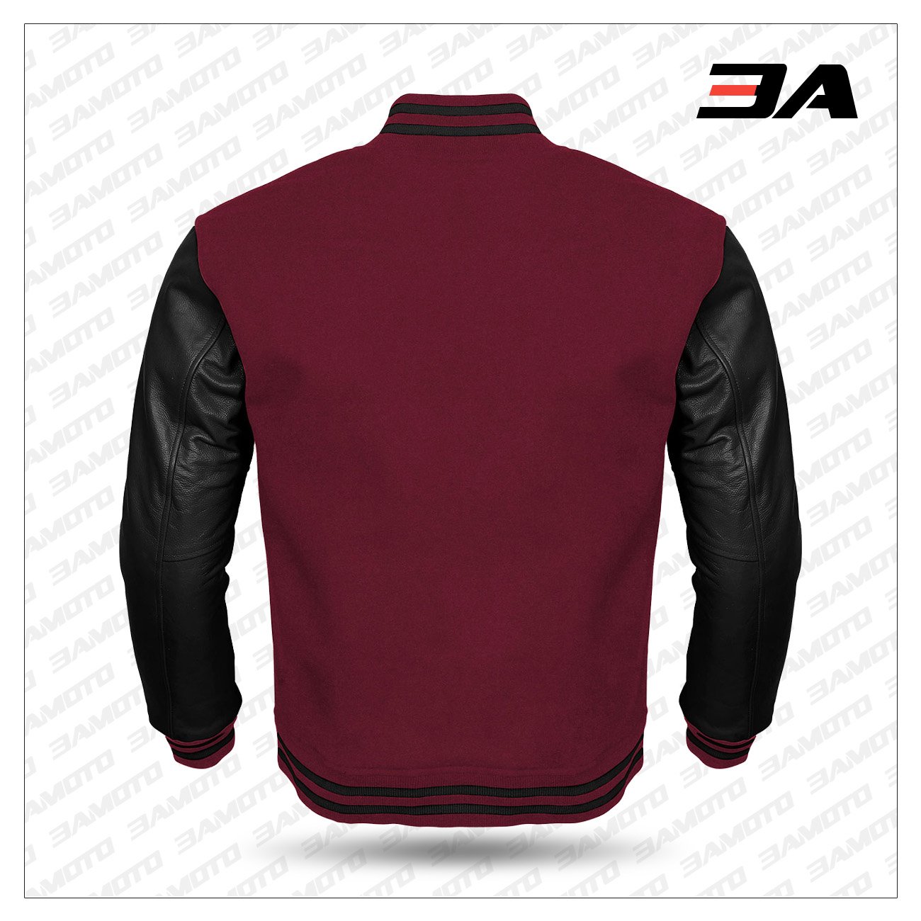 Black Leather Sleeves Maroon Wool Letterman Jacket