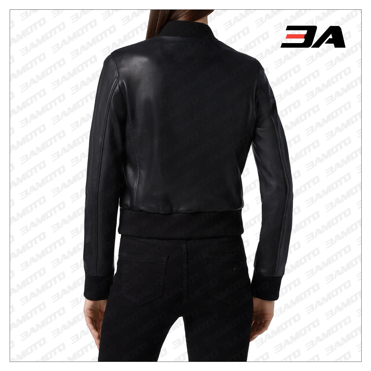 Black Leather Studded Bomber Jacket - 3A MOTO LEATHER