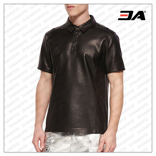 Black Leather T-Shirt - 3amoto shop