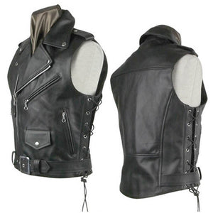 black moto biker leather mens vest