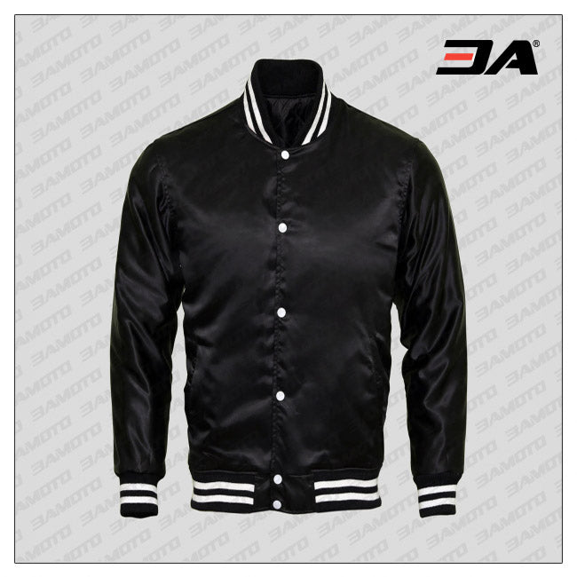 Black Satin Baseball Letterman Jacket