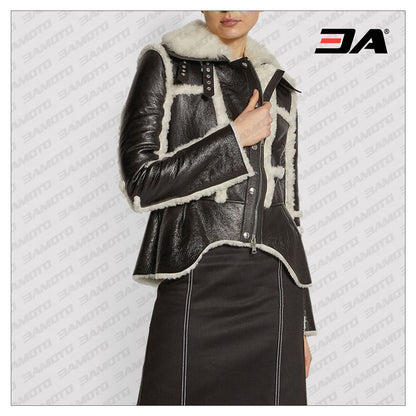 Black Shearling Leather Coat