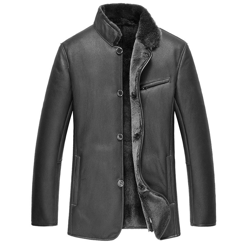 black sheepskin jacket coat for men