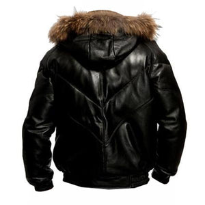 Black V Bomber Leather Jacket