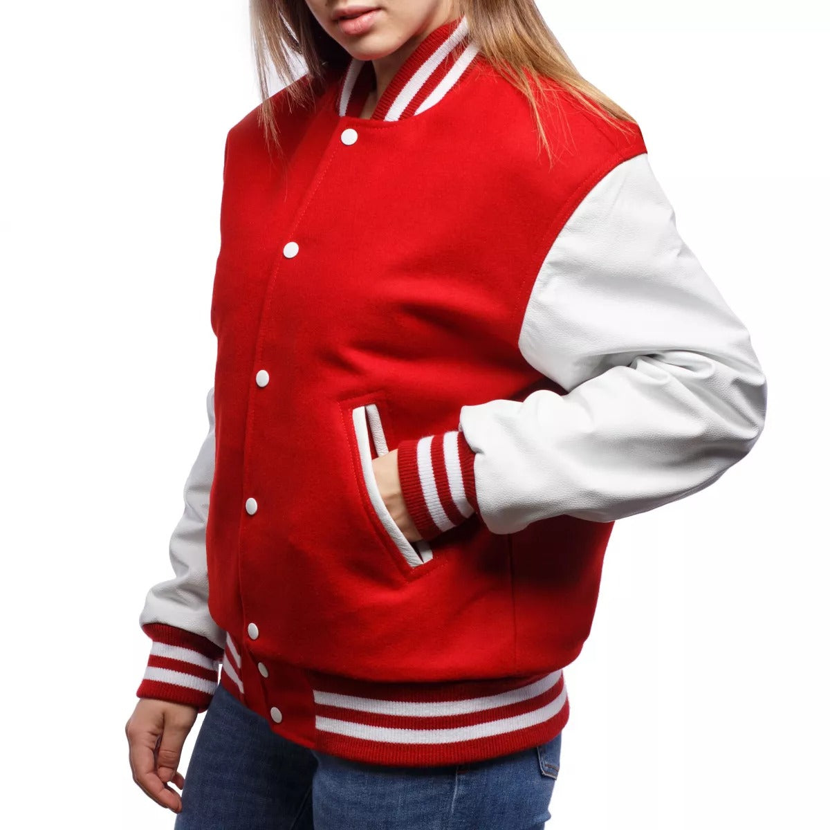 Men's Varsity Jackets Genuine Leather Sleeve And Wool Body Red