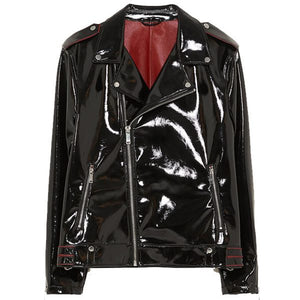 black vinyl biker mens leather jacket