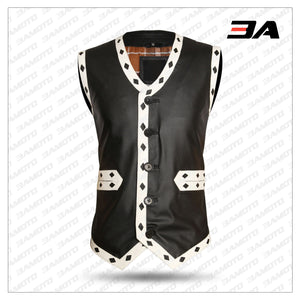 Mens Black Leather Motorcycle Vest