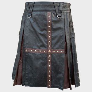 black and brown modern leather kilt for men