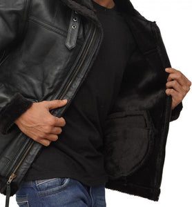 black leather flight jacket