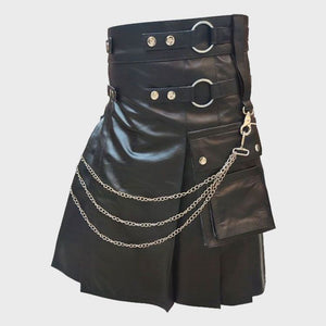 black leather modern kilt for men