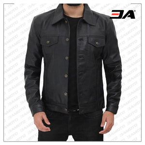 Fernando Black Leather Trucker Jacket