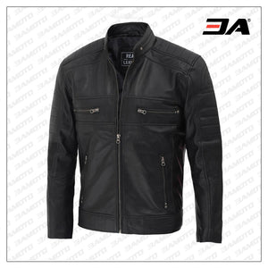 black real leather cafe racer jacket mens