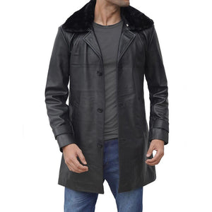 black shearling leather coat