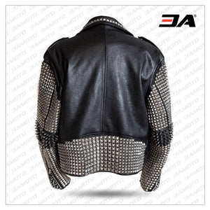 Men Punk Style Studded Real Leather Jacket Biker Rock Design Leather Jacket