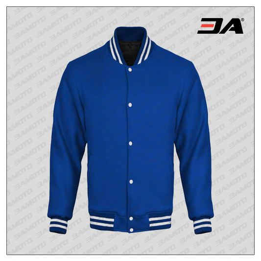 Royal Blue Cotton Fleece Varsity Jacket - Fashion Leather Jackets USA - 3AMOTO