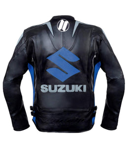 blue leather racing jacket