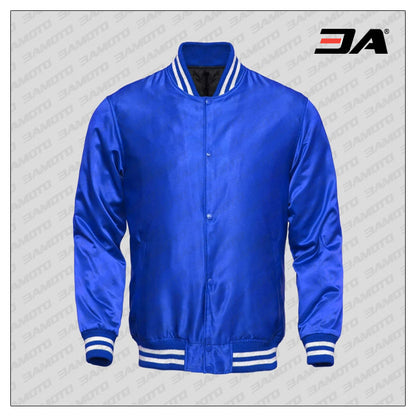 Blue Satin Baseball Letterman Jacket