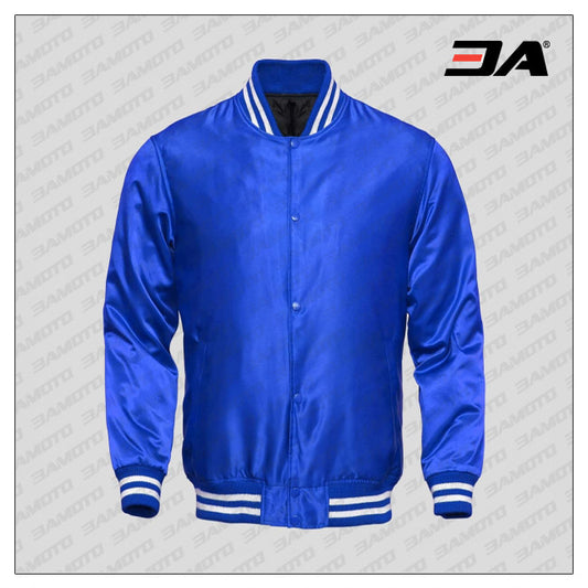 Blue Satin Baseball Letterman Jacket - 3amoto shop