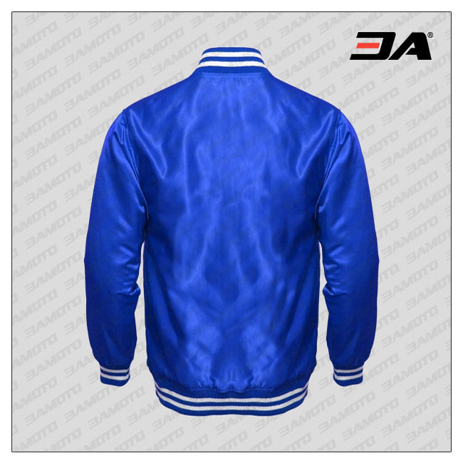 Blue Satin Baseball Varsity Jacket