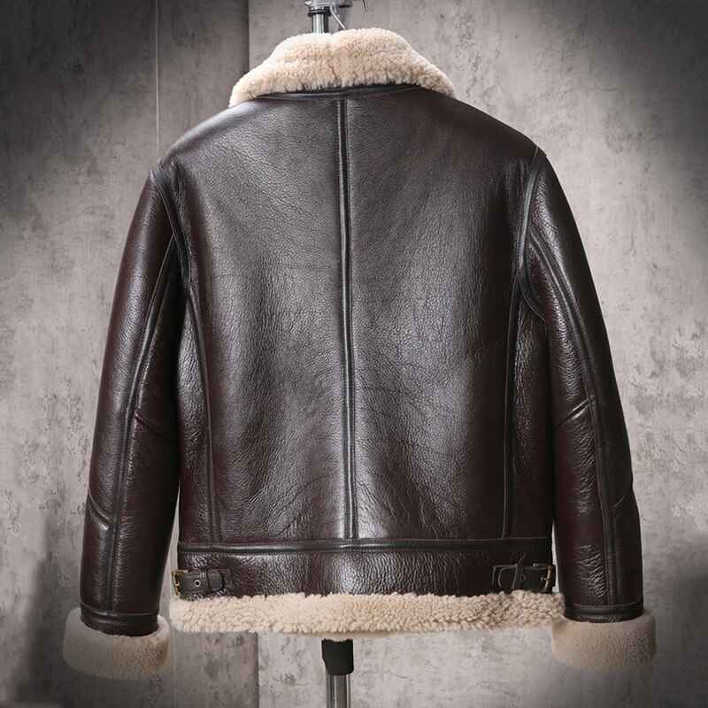 Men's Shearling Sheepskin Leather Coat B3 Bomber Retro Aviator Jacket