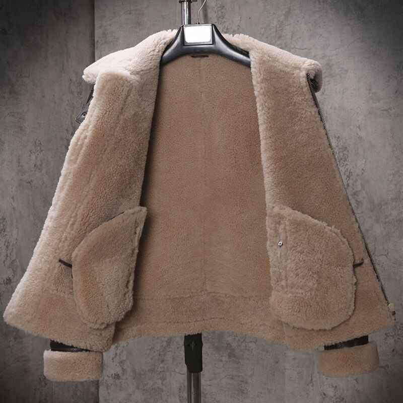 Men's Shearling Sheepskin Leather Coat B3 Bomber Retro Aviator Jacket