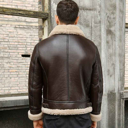 Men's Shearling Sheepskin Leather Coat B3 Bomber Retro Aviator Jacket