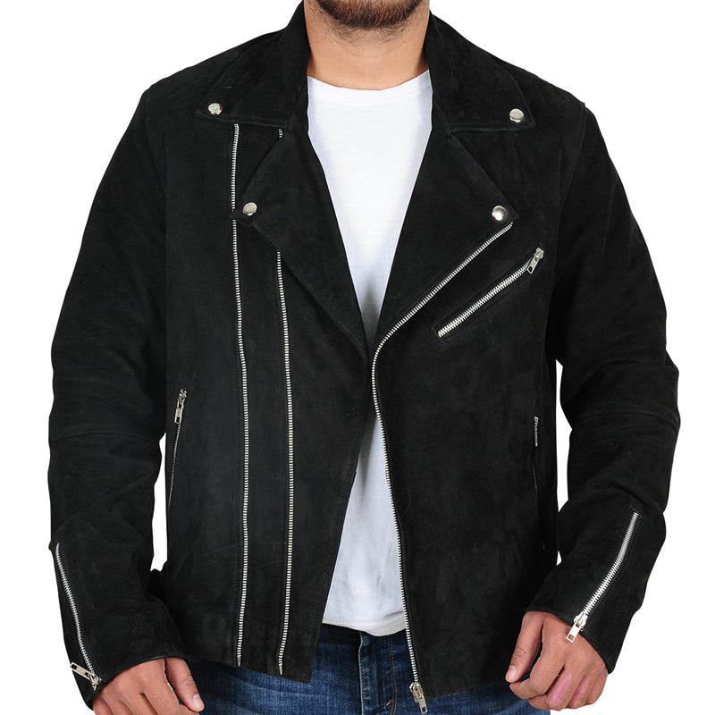 Rocker Style Suede Biker Leather Jacket for Men - Moto Jacket