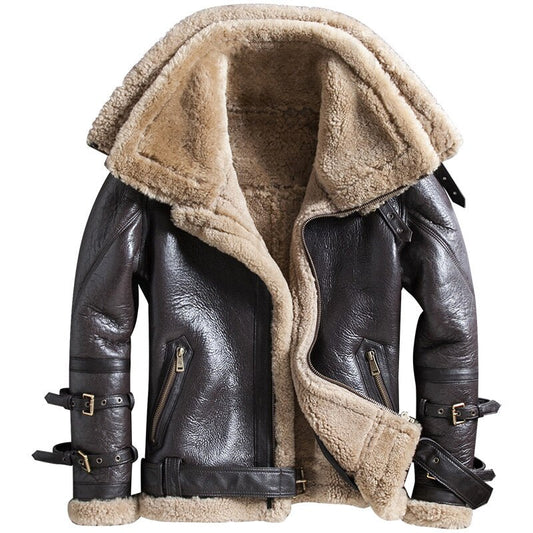 bronw shearling leather coat mens - 3amoto shop