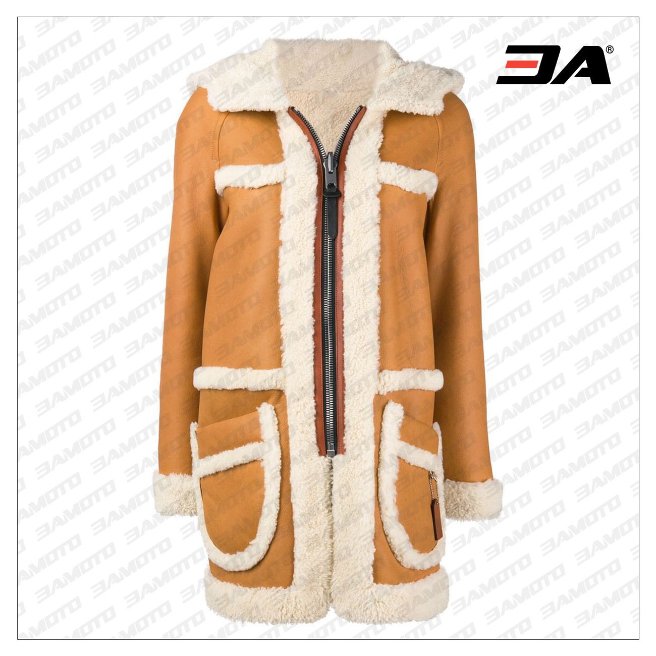 Brown & Beige Lambskin Fur Shearling Coat