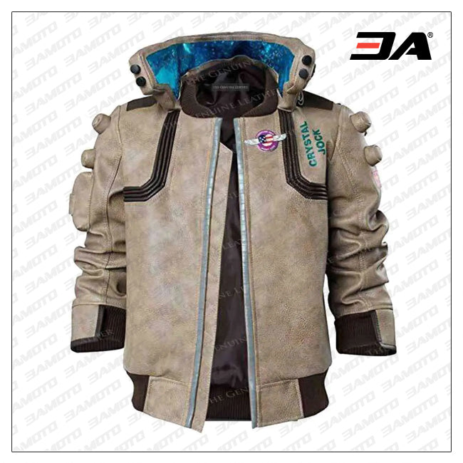 brown cyberpunk leather jacket