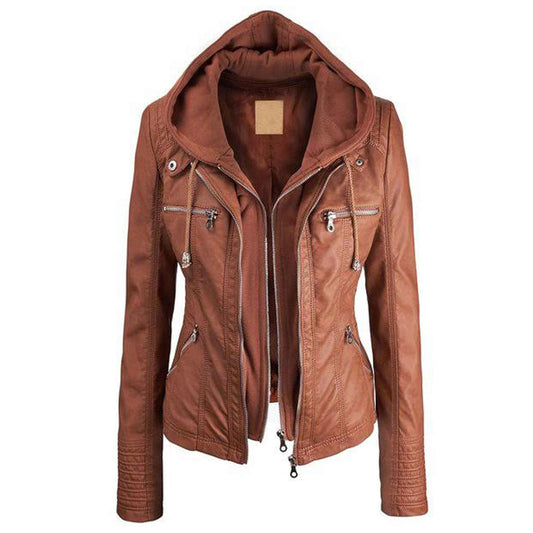 brown faux leather jacket - Fashion Leather Jackets USA - 3AMOTO