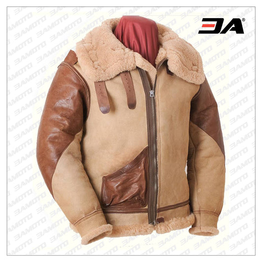 Brown Flying B-3 1937 Shearling Fur Leather Jacket - 3amoto shop