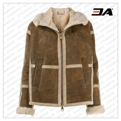 Brown Lambskin Shearling Fur Lining Leather Jacket