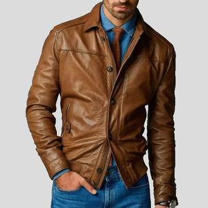 Brown Leather Bomber Jacket for Men