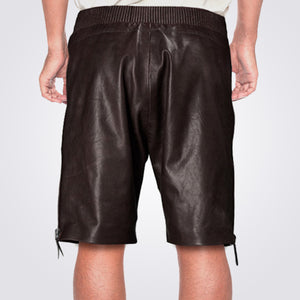 Brown Leather Shorts For Men With Side Zipper
